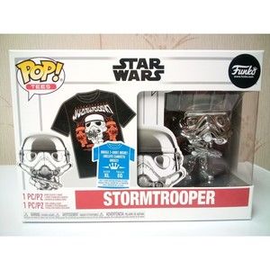Funko POP! Star Wars Silver Chrome Stormtrooper Bobble-head with XL T-Shirt